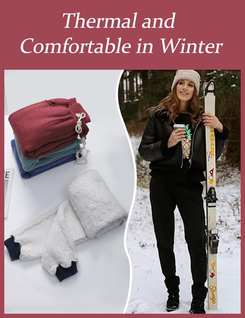 Flygo Women's Winter Warm Fleece Joggers Pants Sherpa Lined Athletic Active Sweatpants(X-Small, Wine Red) - Image 5